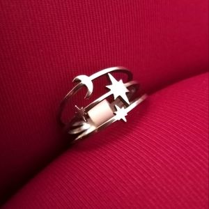 💎2/$25》Star and Moon Triple Stacked Stainless Steel Ring ☆》NWT《☆